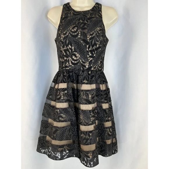 Aidan Mattox Black Beige A-Line Cocktail Dress $458 - Picture 3 of 13